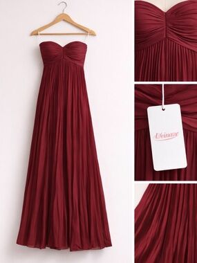 Burgundy Strapless Pleated Maxi Dress